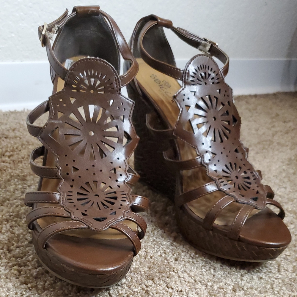 Cute dark brown wedge shoes